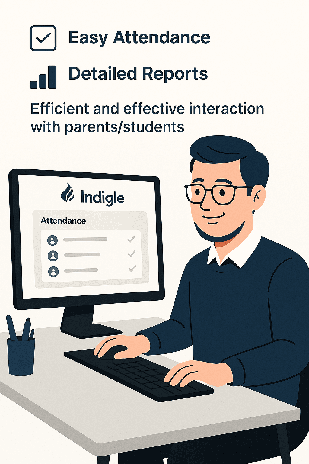 Teacher working on computer illustration