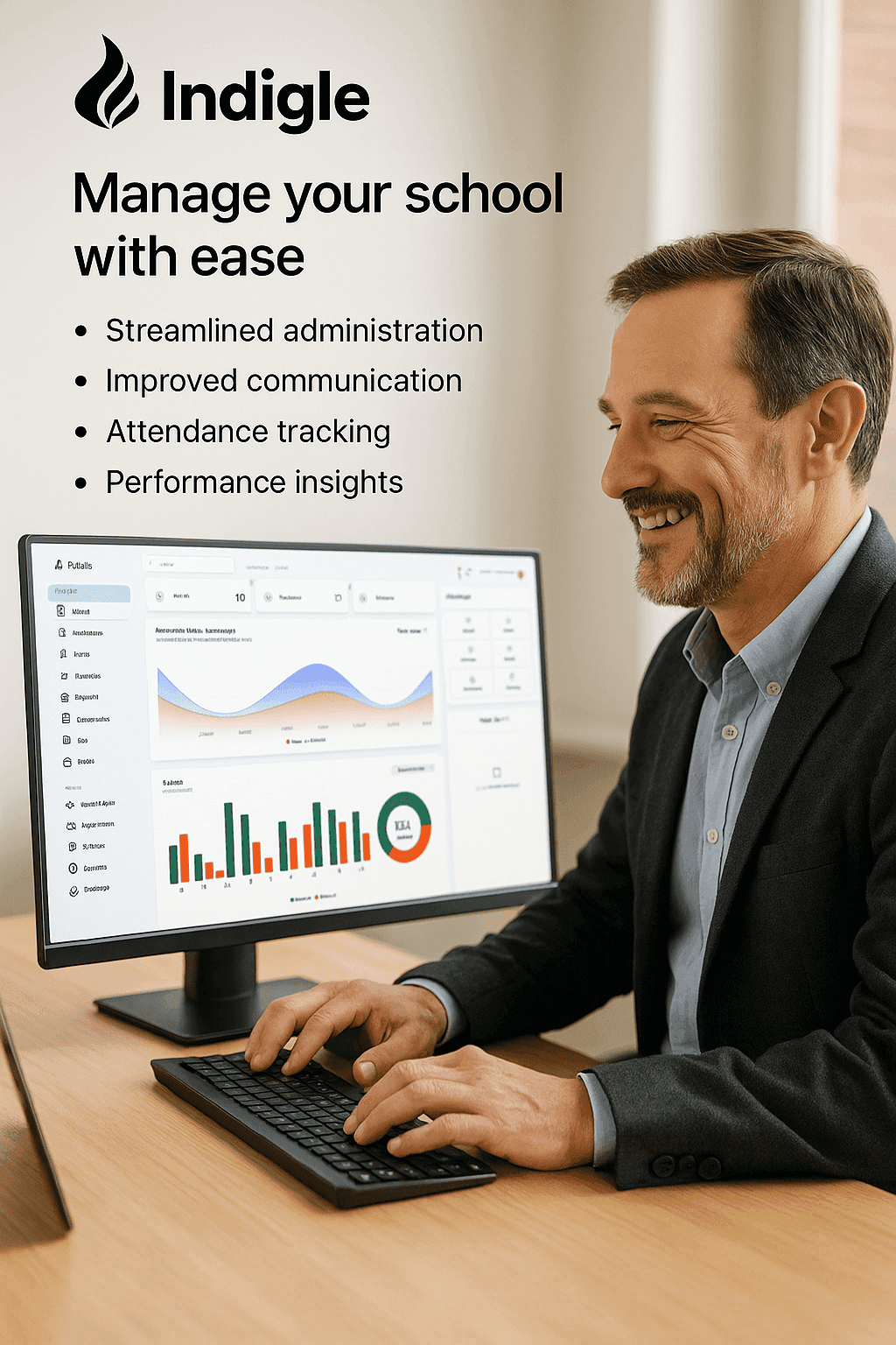 Management working on computer illustration